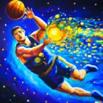 Luka Dončić shooting the ball depicted as a supernova