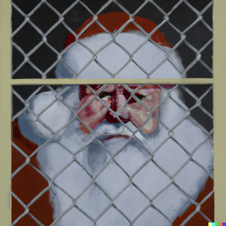 Santa Claus as a tough inmate in prison