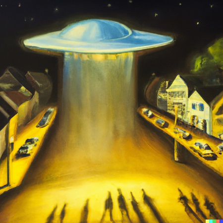 UFO hovering a town
