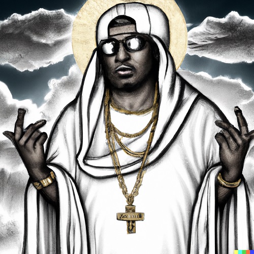 classical painting of God as a gangsta rapper