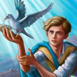 young boy holding a magical bird and trying to save the world