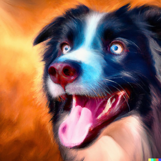 A digital painting portrait of a vibrant Border collie gazing ahead with a happy look